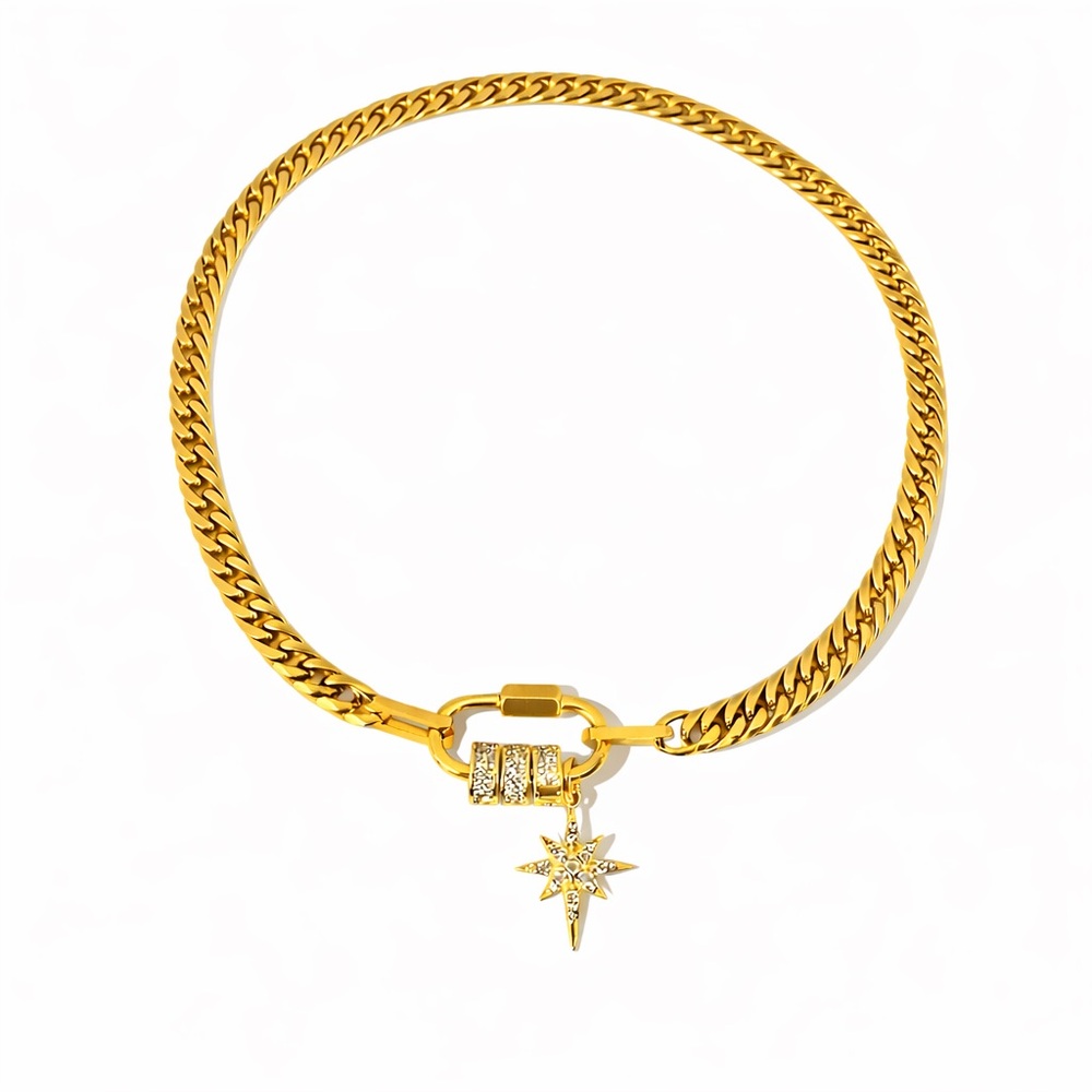 New Gold plated Astra Cuban Chain Star Charm Necklace - Picture 2 of 4